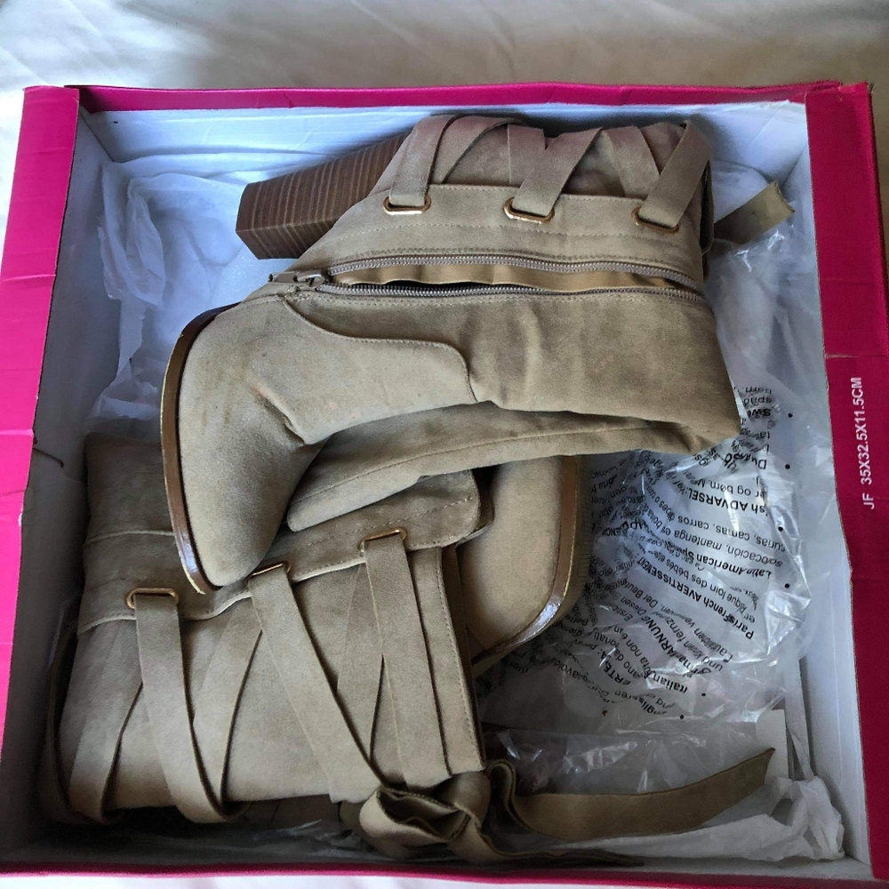 Tan Heeled Wide Calf Boots - Picture 2 of 7